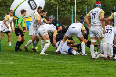 Krasnodar, Rusya Federasyonu - 11,2018 olabilir: Rus Rugby Şampiyonası Erkekler arasında: Kuban (Krasnodar) - beyaz ve Yenisey-Stm - (Krasnoyarsk). Yorucu spor oyunu dramatik oyun anları