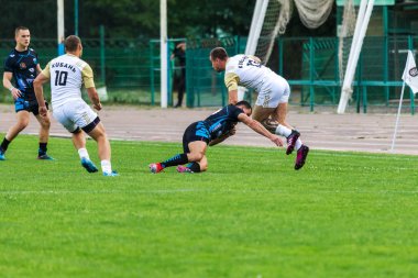 Krasnodar, Rusya Federasyonu - 11,2018 olabilir: Rus Rugby Şampiyonası Erkekler arasında: Kuban (Krasnodar) - beyaz ve Yenisey-Stm - (Krasnoyarsk). Yorucu spor oyunu dramatik oyun anları