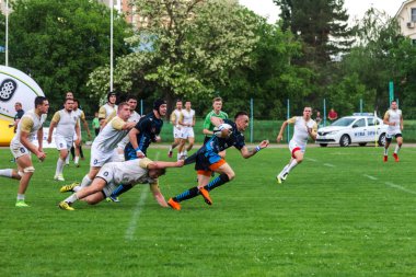 Krasnodar, Rusya Federasyonu - 11,2018 olabilir: Rus Rugby Şampiyonası Erkekler arasında: Kuban (Krasnodar) - beyaz ve Yenisey-Stm - (Krasnoyarsk). Yorucu spor oyunu dramatik oyun anları