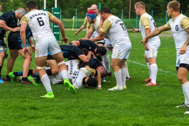 Krasnodar, Rusya Federasyonu - 11,2018 olabilir: Rus Rugby Şampiyonası Erkekler arasında: Kuban (Krasnodar) - beyaz ve Yenisey-Stm - (Krasnoyarsk). Yorucu spor oyunu dramatik oyun anları