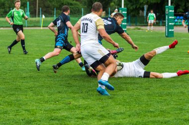 Krasnodar, Rusya Federasyonu - 11,2018 olabilir: Rus Rugby Şampiyonası Erkekler arasında: Kuban (Krasnodar) - beyaz ve Yenisey-Stm - (Krasnoyarsk). Yorucu spor oyunu dramatik oyun anları