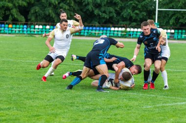 Krasnodar, Rusya Federasyonu - 11,2018 olabilir: Rus Rugby Şampiyonası Erkekler arasında: Kuban (Krasnodar) - beyaz ve Yenisey-Stm - (Krasnoyarsk). Yorucu spor oyunu dramatik oyun anları