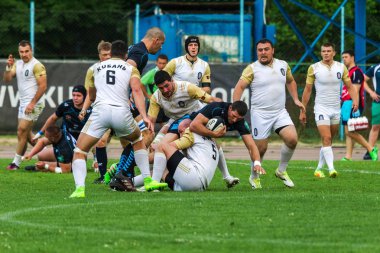 Krasnodar, Rusya Federasyonu - 11,2018 olabilir: Rus Rugby Şampiyonası Erkekler arasında: Kuban (Krasnodar) - beyaz ve Yenisey-Stm - (Krasnoyarsk). Yorucu spor oyunu dramatik oyun anları