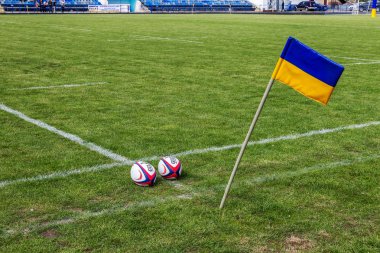 Odessa, Ukrayna - 15 Mayıs 2016: Yarı final UEFA Kupa Rugby. Ukrayna ekibi ile Moldova arasındaki gergin oyun. Avrupa Kupası Rws IRB gümüş madalya için savaş