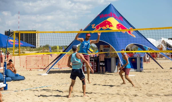 Odessa Ukraine Agosto 2017 Campeonato Ucraniano Voleibol Praia Mar Durante — Fotografia de Stock