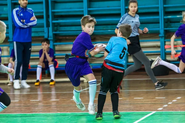 Odessa Ucrania Febrero 2018 Los Niños Pequeños Juegan Rugby Durante — Foto de Stock