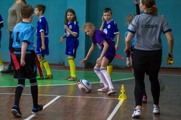 Odessa Ucrania Febrero 2018 Los Niños Pequeños Juegan Rugby Durante — Foto de Stock