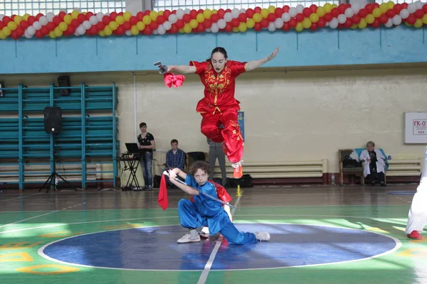 April 2017 Odessa Ukraine Kung Style Cheerleader Doing Performance Rugby — Stock Photo, Image