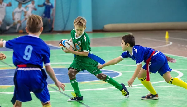 Odessa Ukraine Febr 2018 Crianças Jogam Rugby Durante Jogos Derby — Fotografia de Stock