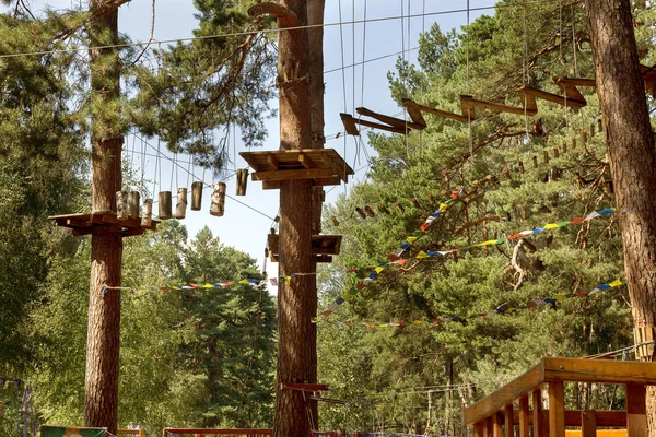 Kinder Erlebnispark Brücken Seile Und Treppen Für Anfänger Wald Zwischen — Stockfoto