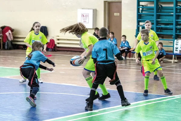 Odessa Ukraina Febr 2018 Dzieci Gry Rugby Podczas Gry Derby — Zdjęcie stockowe