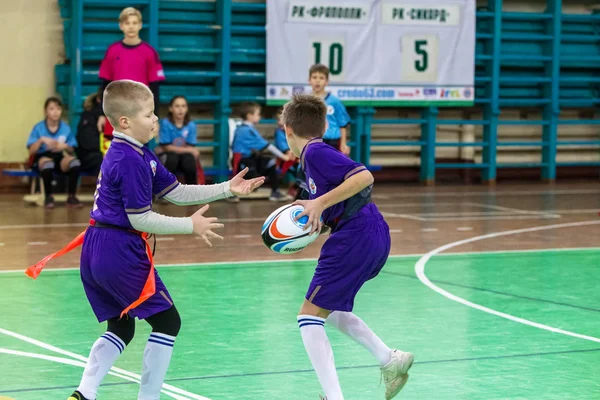 Odessa Ucraina Febbraio 2018 Bambini Giocano Rugby Durante Giochi Derby — Foto Stock