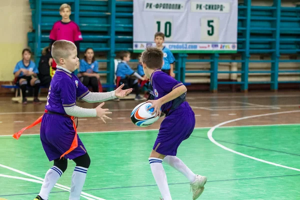 Odessa Ukraine Febr 2018 Crianças Jogam Rugby Durante Jogos Derby — Fotografia de Stock