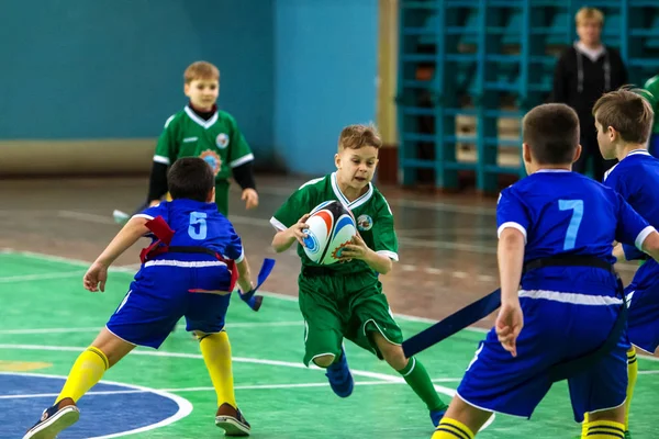 Odessa Ucrania Febrero 2018 Los Niños Pequeños Juegan Rugby Durante — Foto de Stock