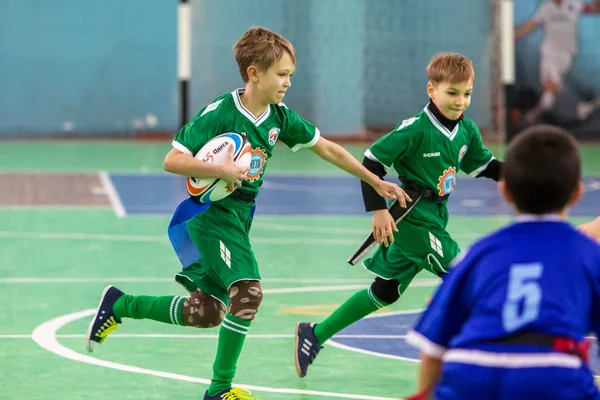 Odessa Ukraina Febr 2018 Dzieci Gry Rugby Podczas Gry Derby — Zdjęcie stockowe