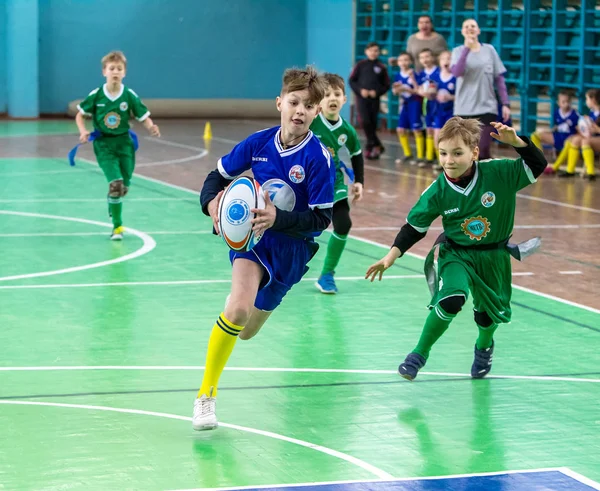 Odessa Ucrania Febrero 2018 Los Niños Pequeños Juegan Rugby Durante — Foto de Stock