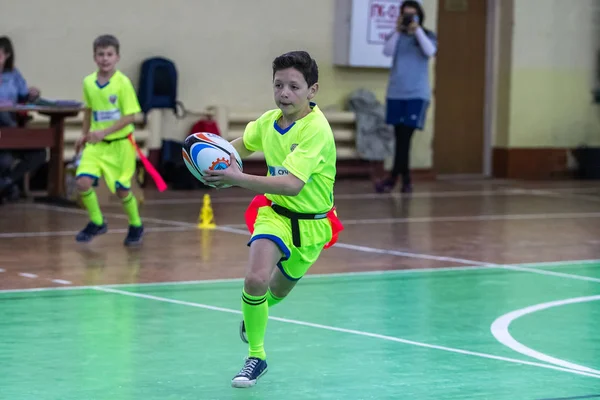 Odessa Ukraine Febr 2018 Crianças Jogam Rugby Durante Jogos Derby — Fotografia de Stock