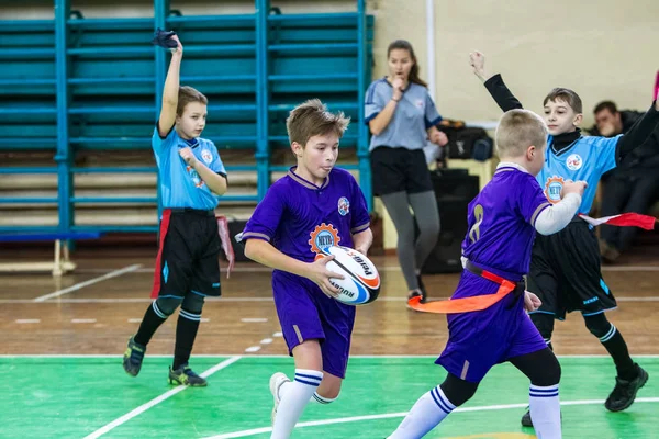 Odessa Oekraïne Febr 2018 Jonge Kinderen Spelen Rugby Tijdens Derby — Stockfoto
