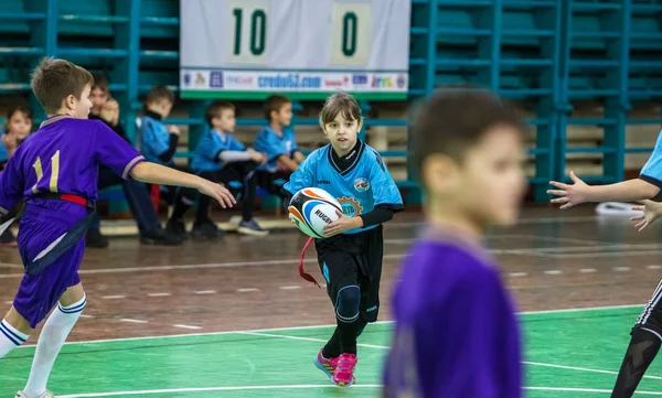 Odessa Ukraine Febr 2018 Crianças Jogam Rugby Durante Jogos Derby — Fotografia de Stock