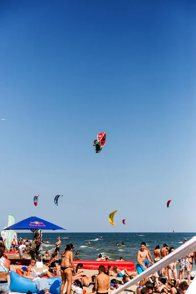 Odessa Ukraine August 2017 Kiteboarding Entertainment Sea Waves Extreme Sports — Stock Photo, Image