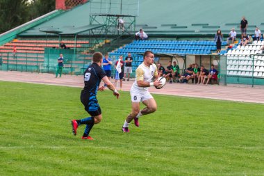 Krasnodar, Rusya Federasyonu - 11,2018 olabilir: Rus Rugby Şampiyonası Erkekler arasında: Kuban (Krasnodar) - beyaz ve Yenisey-Stm - (Krasnoyarsk). Yorucu spor oyunu dramatik oyun anları