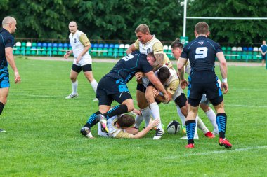 Krasnodar, Rusya Federasyonu - 11,2018 olabilir: Rus Rugby Şampiyonası Erkekler arasında: Kuban (Krasnodar) - beyaz ve Yenisey-Stm - (Krasnoyarsk). Yorucu spor oyunu dramatik oyun anları