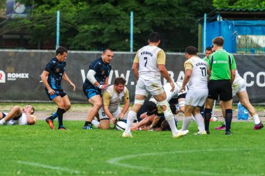 Krasnodar, Rusya Federasyonu - 11,2018 olabilir: Rus Rugby Şampiyonası Erkekler arasında: Kuban (Krasnodar) - beyaz ve Yenisey-Stm - (Krasnoyarsk). Yorucu spor oyunu dramatik oyun anları