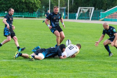 Krasnodar, Rusya Federasyonu - 11,2018 olabilir: Rus Rugby Şampiyonası Erkekler arasında: Kuban (Krasnodar) - beyaz ve Yenisey-Stm - (Krasnoyarsk). Yorucu spor oyunu dramatik oyun anları