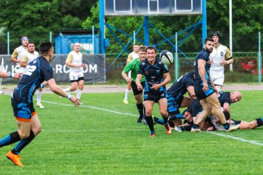 Krasnodar, Rusya Federasyonu - 11,2018 olabilir: Rus Rugby Şampiyonası Erkekler arasında: Kuban (Krasnodar) - beyaz ve Yenisey-Stm - (Krasnoyarsk). Yorucu spor oyunu dramatik oyun anları