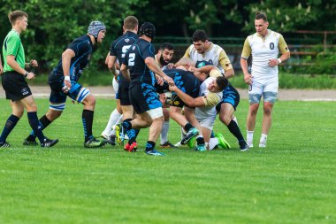 Krasnodar, Rusya Federasyonu - 11,2018 olabilir: Rus Rugby Şampiyonası Erkekler arasında: Kuban (Krasnodar) - beyaz ve Yenisey-Stm - (Krasnoyarsk). Yorucu spor oyunu dramatik oyun anları