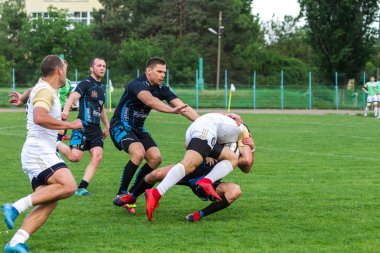 Krasnodar, Rusya Federasyonu - 11,2018 olabilir: Rus Rugby Şampiyonası Erkekler arasında: Kuban (Krasnodar) - beyaz ve Yenisey-Stm - (Krasnoyarsk). Yorucu spor oyunu dramatik oyun anları