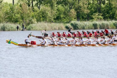 Odessa, Ukrayna - 16 Mayıs 2010: Şampiyonası Gaziler arasında kürek Ukrayna. Dragon Tekne Nehri üzerinde. İnsanlar kürek tekne yaz aylarında yarışta