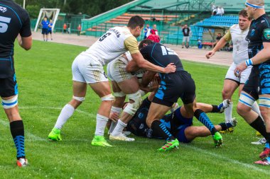 Krasnodar, Rusya Federasyonu - 11,2018 olabilir: Rus Rugby Şampiyonası Erkekler arasında: Kuban (Krasnodar) - beyaz ve Yenisey-Stm - (Krasnoyarsk). Yorucu spor oyunu dramatik oyun anları