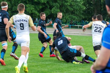 Krasnodar, Rusya Federasyonu - 11,2018 olabilir: Rus Rugby Şampiyonası Erkekler arasında: Kuban (Krasnodar) - beyaz ve Yenisey-Stm - (Krasnoyarsk). Yorucu spor oyunu dramatik oyun anları