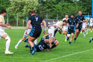 Krasnodar, Rusya Federasyonu - 11,2018 olabilir: Rus Rugby Şampiyonası Erkekler arasında: Kuban (Krasnodar) - beyaz ve Yenisey-Stm - (Krasnoyarsk). Yorucu spor oyunu dramatik oyun anları