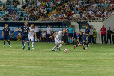 Odessa, Ukrayna - 3 Ağustos 2018: Djurgardens Eğer İsveç futbol kulübü Fc Mariupol Ukrayna ile oyun Uefa Avrupa Ligi sırasında. Futbol oyuncuları Djurgardens Eğer Stadı'nda oynamak