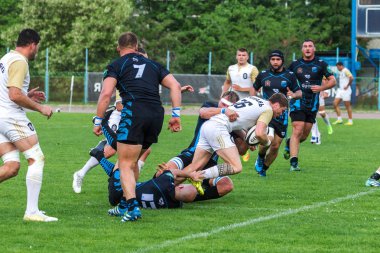 Krasnodar, Rusya Federasyonu - 11,2018 olabilir: Rus Rugby Şampiyonası Erkekler arasında: Kuban (Krasnodar) - beyaz ve Yenisey-Stm - (Krasnoyarsk). Yorucu spor oyunu dramatik oyun anları