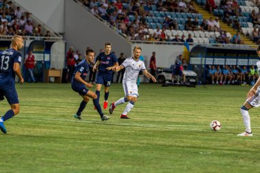 Odessa, Ukrayna - 3 Ağustos 2018: Djurgardens Eğer İsveç futbol kulübü Fc Mariupol Ukrayna ile oyun Uefa Avrupa Ligi sırasında. Futbol oyuncuları Djurgardens Eğer Stadı'nda oynamak