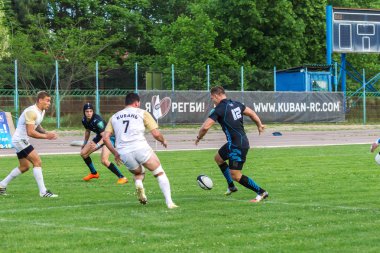 Krasnodar, Rusya Federasyonu - 11,2018 olabilir: Rus Rugby Şampiyonası Erkekler arasında: Kuban (Krasnodar) - beyaz ve Yenisey-Stm - (Krasnoyarsk). Yorucu spor oyunu dramatik oyun anları