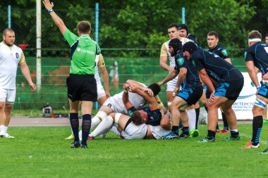 Krasnodar, Rusya Federasyonu - 11,2018 olabilir: Rus Rugby Şampiyonası Erkekler arasında: Kuban (Krasnodar) - beyaz ve Yenisey-Stm - (Krasnoyarsk). Yorucu spor oyunu dramatik oyun anları