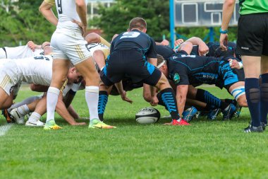 Krasnodar, Rusya Federasyonu - 11,2018 olabilir: Rus Rugby Şampiyonası Erkekler arasında: Kuban (Krasnodar) - beyaz ve Yenisey-Stm - (Krasnoyarsk). Yorucu spor oyunu dramatik oyun anları