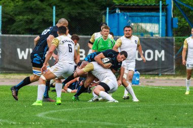 Krasnodar, Rusya Federasyonu - 11,2018 olabilir: Rus Rugby Şampiyonası Erkekler arasında: Kuban (Krasnodar) - beyaz ve Yenisey-Stm - (Krasnoyarsk). Yorucu spor oyunu dramatik oyun anları