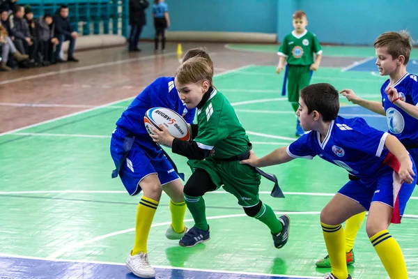 Odessa Ukraine Februar 2018 Kleine Kinder Spielen Rugby Bei Derbys — Stockfoto