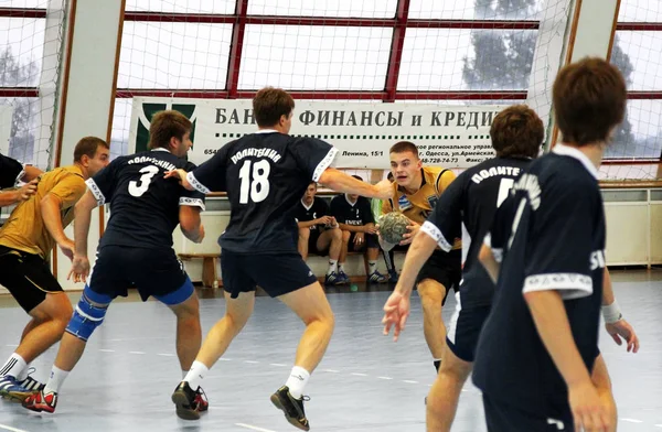 Odessa Ucrânia Setembro 2010 Intensa Partida Handebol Amigável Emocional Entre — Fotografia de Stock