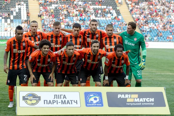 Odessa, Ukrayna - 14 Ağustos 2015: Fc Shakhtar Donetsk ve Fc Dnipro Dnipropetrovsk Ukrayna Kupası maçında top için kavga ediyorlar. Ayrıntı oyunun.