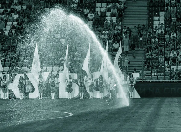 Odessa Ucrânia Julho 2018 Relva Irrigação Sprinkler Regar Campo Futebol — Fotografia de Stock