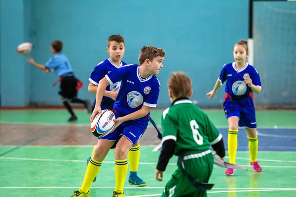 Odessa Ucrania Febrero 2018 Los Niños Pequeños Juegan Rugby Durante — Foto de Stock