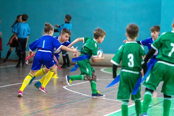 Odessa Ucrania Febrero 2018 Los Niños Pequeños Juegan Rugby Durante —  Fotos de Stock