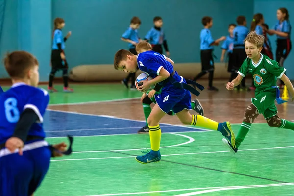 Odessa Ukraine Febr 2018 Crianças Jogam Rugby Durante Jogos Derby — Fotografia de Stock
