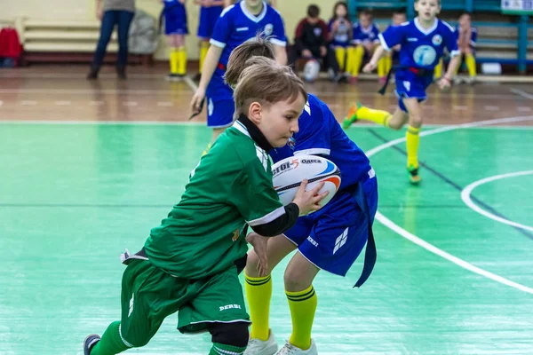Odessa Ukraina Febr 2018 Dzieci Gry Rugby Podczas Gry Derby — Zdjęcie stockowe